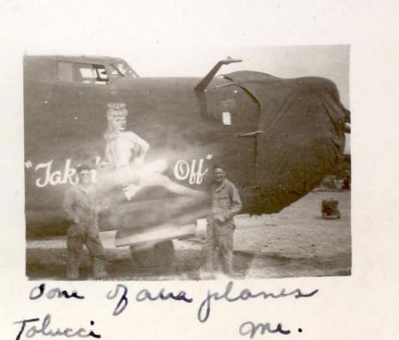 <p> M/Sgt Charles Kaeppel standing next to 757th BS Ship 